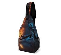 Borsa A Tracolla Sul Petto Space Fire Flame Animal King Wild Angry Tiger Sling Bag Uomo E Donna Monospalla Portatile Zaino Monospalla Per Trekking Campeggio Il Ciclismo