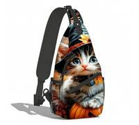 Borsa A Tracolla Sul Petto Spooky Season Kitten Pumpkin Sling Bag Regolabile Monospalla Resistente Crossbody Per Escursioni Viaggi Il Ciclismo