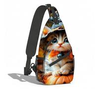Borsa A Tracolla Sul Petto Spooky Season Kitten With Pumpkin Crossbody Regolabile Monospalla Uomo E Donna Zaino Sul Petto Per Campeggio Escursioni Viaggi