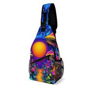 Borsa A Tracolla Sul Petto Trippy Mushrooms Magic World Art Zaino Monospalla Uomo E Donna Monospalla Obliqua Zaino Sul Petto Per Viaggi Trekking Il Ciclismo