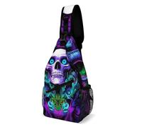 Borsa A Tracolla Sul Petto Trippy Skull Moon Cattle Goth Gothic Art Purple Zaino Monospalla Obliqua Sling Bag Regolabile Crossbody Per Campeggio Viaggi Il Ciclismo