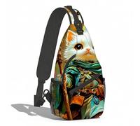 Borsa A Tracolla Sul Petto Wizard Cat With Staff In Woods Sling Bag Obliqua Monospalla Resistente Zaino Monospalla Per Campeggio Trekking Viaggi