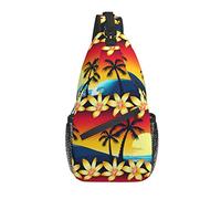Borsa a tracolla Sunset Tropical Hibiscus e Palm Borsa a tracolla a tracolla casual per uomo Donna Zaino da escursionismo piccolo unisex Zaino da escursionismo durevole