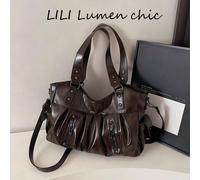 Borsa a tracolla tote vintage con texture, grande capacità, decorazione con rivetti e tasca con cerniera, scomparti interni ed esterni multistrato per organizzare e dire addio al disordine, chiusura c