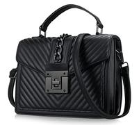 Borsa a tracolla trapuntata, alla moda, da donna, in pelle nera, con manico