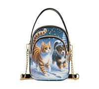 Borsa a tracolla trapuntata con cane e gatto, piccola borsa a tracolla con tracolla a catena, borsa da viaggio da donna