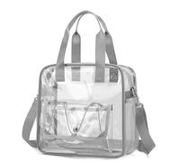 Borsa a tracolla trasparente con manico superiore in PVC multi-tasche per ragazze e ragazzi, grigio, 300x300x130mm/11.8x11.8x1.18inch