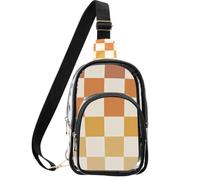 Borsa a tracolla trasparente per spettatori sportivi da stadio con doppia | Tessuto in poliestere, conforme alle regole di sicurezza della sede, leggero e portatile, griglia a quadri color senape in