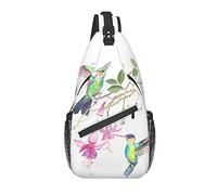 Borsa a tracolla Tropical Pink Flower Hummingbird Spring Hiking Daypack Crossbody Shoulder Backpack Travel Chest Pack for Men Women