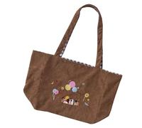 Borsa a tracolla unica di grande capacità per le donne ricamo velluto a coste borsa con manico superiore borsa alla moda ufficio borsa da viaggio versatile borsa a due vie, Marrone, One Size