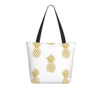 Borsa a tracolla unisex con bandiera di Porto Rico, riutilizzabile, pieghevole, casual, elegante, per la spesa, per spiaggia, viaggi, lavoro, scuola, Dorato Ananas Backg, Taglia unica