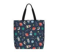 Borsa a tracolla unisex con bella isola nel mare, riutilizzabile, pieghevole, casual, elegante, per la spesa, per spiaggia, viaggi, lavoro, scuola, Spazio Razzo Clipart, Taglia unica