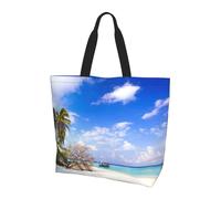 Borsa a tracolla unisex con bichon sull'erba, riutilizzabile, pieghevole, casual, elegante, per la spesa, per spiaggia, viaggi, lavoro, scuola, Isola del Mare Cielo, Taglia unica