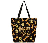 Borsa a tracolla unisex con cane felice, riutilizzabile, pieghevole, casual, elegante, per la spesa, per spiaggia, viaggi, lavoro, scuola