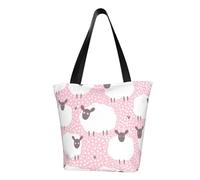 Borsa a tracolla unisex con carota felice, riutilizzabile, pieghevole, casual, elegante, per la spesa, per spiaggia, viaggi, lavoro, scuola, Pecora bianca su rosa, Taglia unica