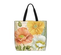 Borsa a tracolla unisex con conchiglie da spiaggia, riutilizzabile, pieghevole, casual, elegante, per la spesa, per spiaggia, viaggi, lavoro, scuola, Papaveri pastello., Taglia unica