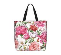 Borsa a tracolla unisex con conchiglie da spiaggia, riutilizzabile, pieghevole, casual, elegante, per la spesa, per spiaggia, viaggi, lavoro, scuola, Peonia da giardino, Taglia unica