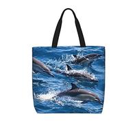 Borsa a tracolla unisex con cuccioli di Pomerania, riutilizzabile, pieghevole, casual, elegante, per la spesa, per spiaggia, viaggi, lavoro, scuola, Delfini nel mare, Taglia unica