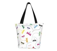 Borsa a tracolla unisex con delfini nel mare, riutilizzabile, pieghevole, casual, elegante, per la spesa, per spiaggia, viaggi, lavoro, scuola, Libellula colorata., Taglia unica