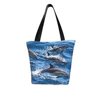 Borsa a tracolla unisex con delfini nel mare, riutilizzabile, pieghevole, casual, elegante, per la spesa, per spiaggia, viaggi, lavoro, scuola, Delfini nel mare, Taglia unica