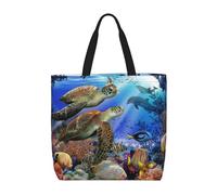 Borsa a tracolla unisex con delfino che ti guarda tutti i giorni, riutilizzabile, pieghevole, casual, elegante, per la spesa, per spiaggia, viaggi, lavoro, scuola, Tartaruga animale oceano, Taglia