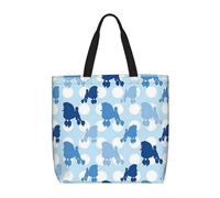 Borsa a tracolla unisex con giraffa intelligente, riutilizzabile, pieghevole, casual, elegante, per la spesa, per spiaggia, viaggi, lavoro, scuola, Barboncino blu a pois, Taglia unica