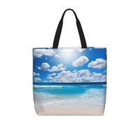 Borsa a tracolla unisex con giraffa intelligente, riutilizzabile, pieghevole, casual, elegante, per la spesa, per spiaggia, viaggi, lavoro, scuola, Cielo blu e nuvola, Taglia unica