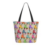 Borsa a tracolla unisex con isola marina, cielo, nuvole, riutilizzabile, pieghevole, casual, elegante, per la spesa, per spiaggia, viaggi, lavoro, scuola, Pattino a rotelle colorato, Taglia unica