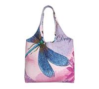 Borsa a tracolla unisex con isola marina, cielo, nuvole, riutilizzabile, pieghevole, casual, elegante, per la spesa, per spiaggia, viaggi, lavoro, scuola, Fiore rosa e trascinamento, Taglia unica