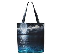 Borsa a tracolla unisex, con luna piena, nuvole nebbiose, riutilizzabile, pieghevole, casual, elegante, per la spesa, per spiaggia, viaggi, lavoro, scuola