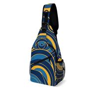 Borsa a tracolla unisex, con motivo blu e giallo, borsa a tracolla regolabile, zaino piccolo per escursioni e viaggi