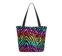 Borsa a tracolla unisex, con motivo floreale, riutilizzabile, pieghevole, casual, elegante, per la spesa, per spiaggia, viaggi, lavoro, scuola, Zeb arcobaleno colorato, Taglia unica