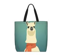 Borsa a tracolla unisex con orso e cervo, riutilizzabile, pieghevole, casual, elegante, per la spesa, per spiaggia, viaggi, lavoro, scuola, Llama in una sciarpa, Taglia unica