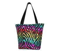 Borsa a tracolla unisex con testa di teschio e rose, riutilizzabile, pieghevole, casual, elegante, per la spesa, per spiaggia, viaggi, lavoro, scuola, Zeb arcobaleno colorato, Taglia unica