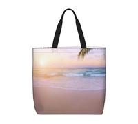 Borsa a tracolla unisex da giardino, riutilizzabile, pieghevole, casual, elegante, per la spesa, per spiaggia, viaggi, lavoro, scuola, Spiaggia tropicale Sunse, Taglia unica