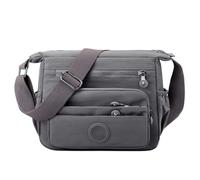 Borsa a tracolla unisex in nylon con tasche multiple frontali con cerniera | Una borsa organizer rettangolare nera con diverse cerniere frontali orizzontali, tasche laterali e una tracolla regolabile