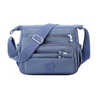 Borsa a tracolla unisex in nylon con tasche multiple frontali con cerniera | Una borsa organizer rettangolare nera con diverse cerniere frontali orizzontali, tasche laterali e una tracolla regolabile