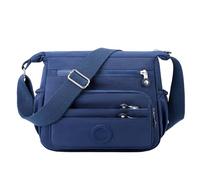 Borsa a tracolla unisex in nylon con tasche multiple frontali con cerniera | Una borsa organizer rettangolare nera con diverse cerniere frontali orizzontali, tasche laterali e una tracolla regolabile