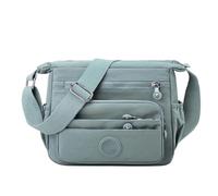 Borsa a tracolla unisex in nylon con tasche multiple frontali con cerniera | Una borsa organizer rettangolare nera con diverse cerniere frontali orizzontali, tasche laterali e una tracolla regolabile