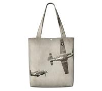 Borsa a tracolla unisex, motivo: aeroplano della seconda guerra mondiale, riutilizzabile, pieghevole, casual, elegante, per la spesa, per spiaggia, viaggi, lavoro, scuola