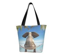 Borsa a tracolla unisex, motivo floreale, riutilizzabile, pieghevole, casual, elegante, per la spesa, per spiaggia, viaggi, lavoro, scuola, Elefo altalena tropicale, Taglia unica