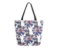 Borsa a tracolla unisex, motivo: Londra Rose, Union Jack, Big Ben, riutilizzabile, pieghevole, casual, elegante, per la spesa, per spiaggia, viaggi, lavoro, scuola