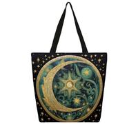 Borsa a tracolla unisex, motivo: luna e stelle, riutilizzabile, pieghevole, casual, elegante, per la spesa, per spiaggia, viaggi, lavoro, scuola
