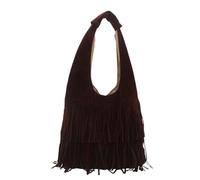 Borsa a tracolla unisex nera con frange lunghe intorno alla base, Caff | Questa borsa a forma di hobo ha un corpo ampio, una tracolla aperta e una lunga frangia intorno alla base