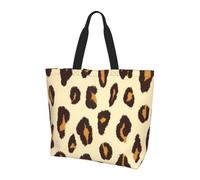 Borsa a tracolla unisex nera nera con rosa riutilizzabile, pieghevole, casual, elegante, per la spesa, per spiaggia, viaggi, lavoro, scuola, Leopardo giallo., Taglia unica