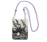 Borsa a tracolla universale nera per telefono, leggera, con stampa di polpo pirata a vela, perfetta per lo shopping e le attività all'aperto, Viola, Taglia unica