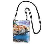 Borsa a tracolla universale nera per telefono, leggera, con stampa scenografica delle Cinque Terre, perfetta per lo shopping e le attività all'aperto, Nero , Taglia unica