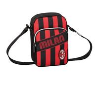 Borsa a Tracolla Uomo - A.C. MILAN Calcio, Nero Rosso - Apertura con Cerniera - Marsupio Ragazzo - Tifoso Milanista - Gadget Calcio Serie A