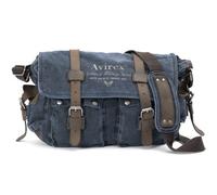 Avirex Borsa a Tracolla Uomo Da Viaggio o Lavoro in Stile Militare Con Finiture in Vera Pelle Bovina e Canvas per PC Laptop o portadocumenti o Zaino a Tracolla (Blu)