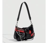 Borsa a tracolla versatile e alla moda con design a stelle e lune, catena per spalla in argento stile millennio, perfetta per lo stile di strada e le occasioni di festa delle ragazze, adatta anche com